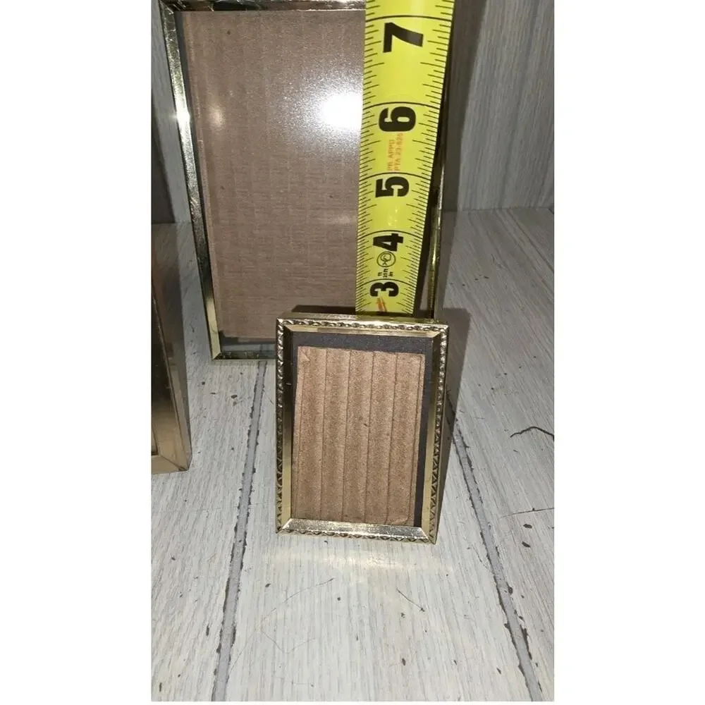 Vintage MCM Metal Brass Picture Frames Freestanding Wall Hanging Gold Set Of 3